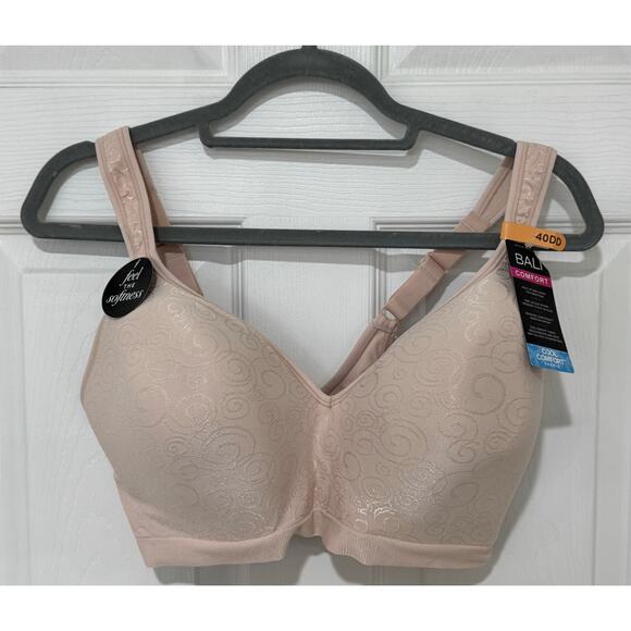 Bali Cool Comfort Wireless Womens Bra 40DD NWT Pale Pink Rose Swirl - Picture 1 of 3